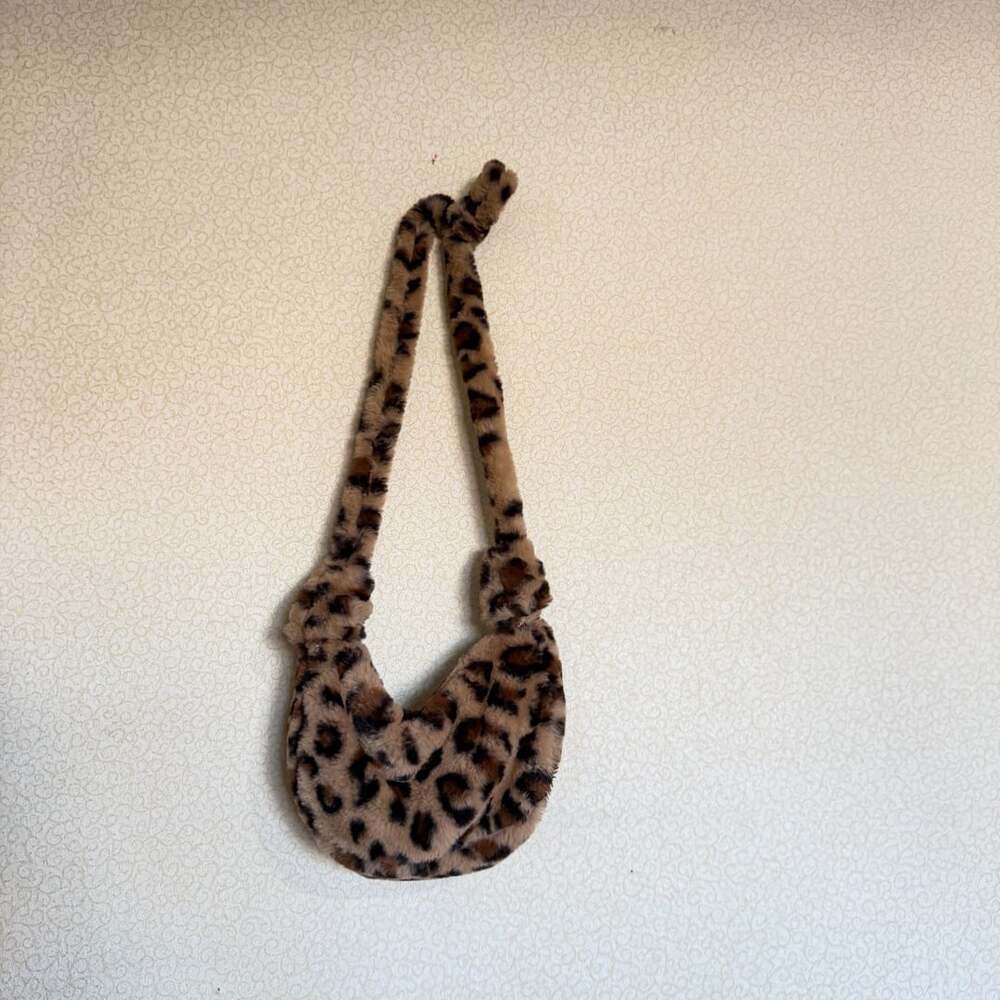 Leopard Print Faux Fur Crossbody Shoulder Bag